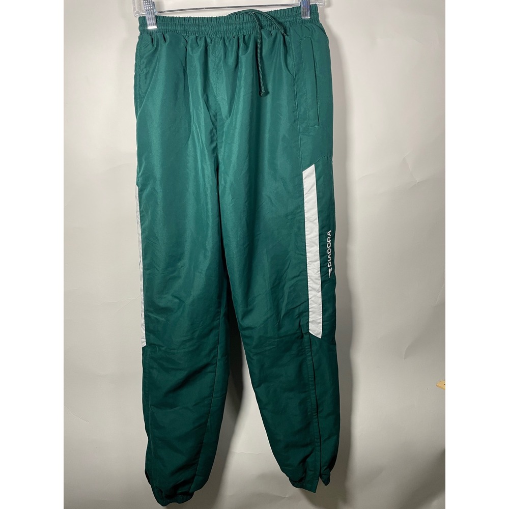 Diadora Mens Track Pants Green White Stripe Athletic‎ Warm Up Joggers Size Small